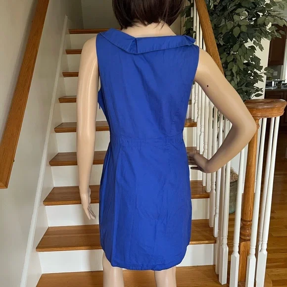 🔴 J. Crew dress size 4 small blue sleeveless ruffle cotton v neck - Picture 4 of 5